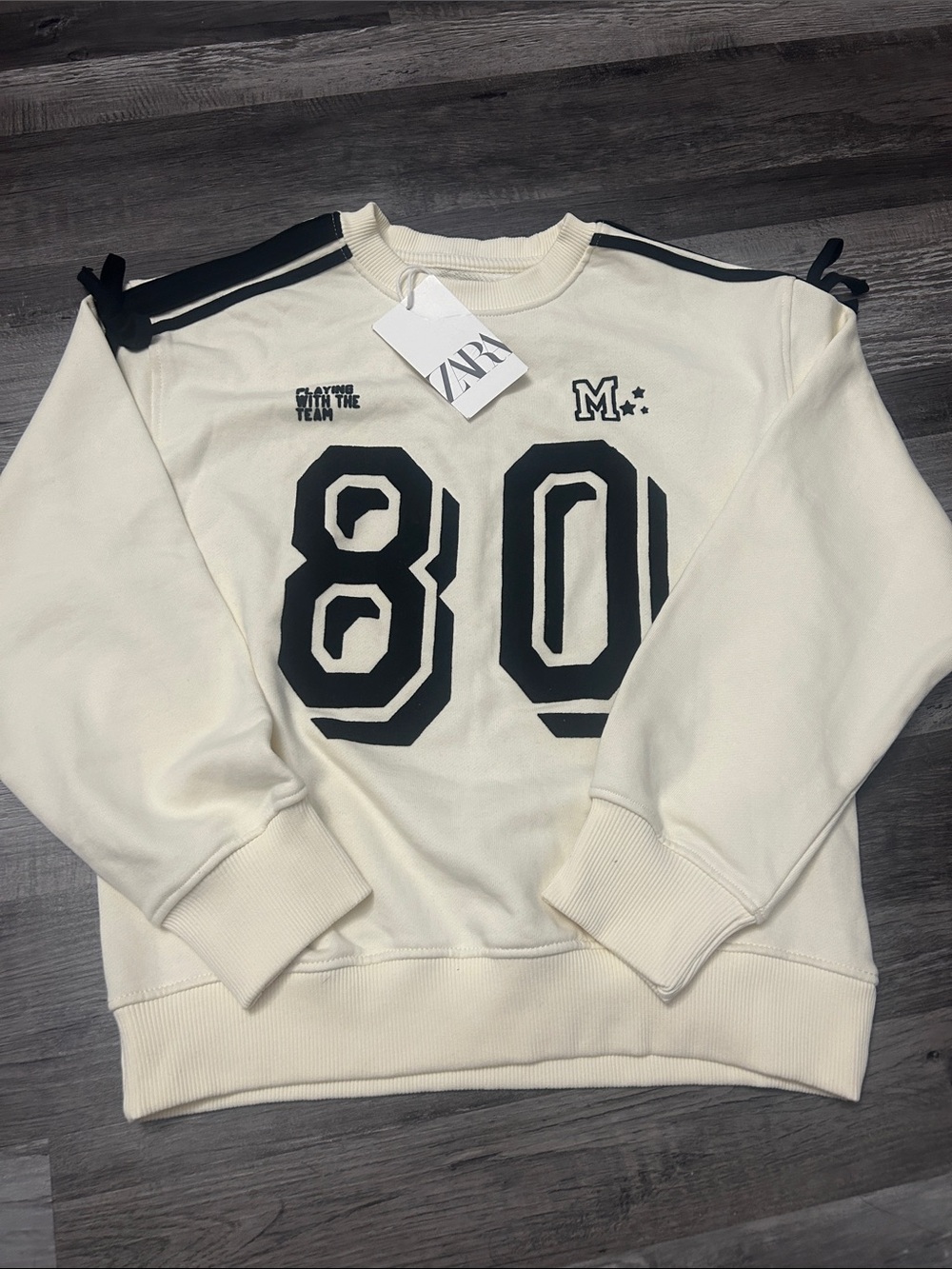 ZARA Cream Sweatshirt with Black '80' Graphic